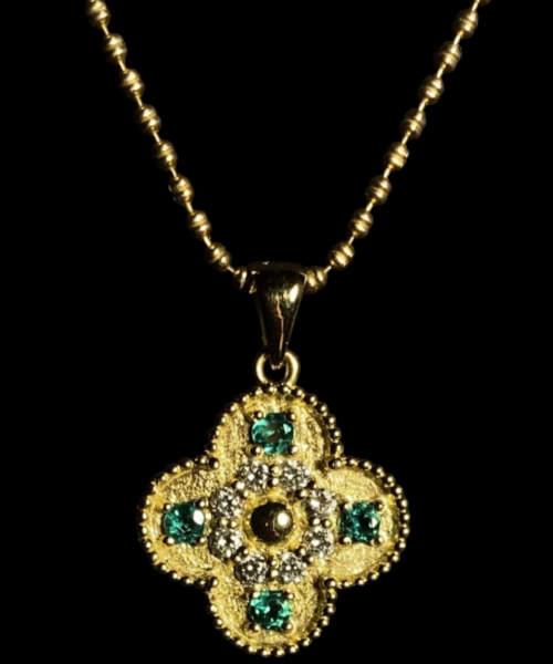 Yellow Gold diamond & emerald pendent